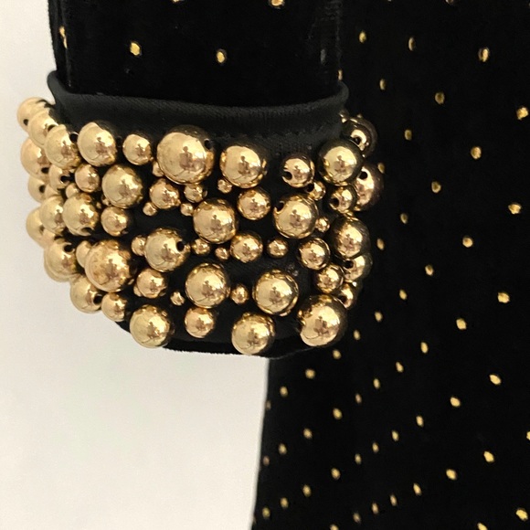 Tahari Long Sleeve Gold Studded Velour Dress - Picture 5 of 12